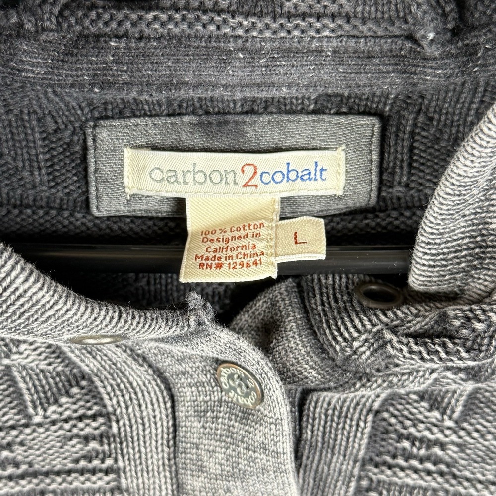 CARBON 2 COBALT Hoodie Mens Aztec Size Large Pullover Henley Sweater Cotton Grey - Picture 2 of 7